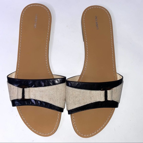 Women's Lands’ End Sandals Slides Natural Linen Look Size 11 ~ - Picture 1 of 4